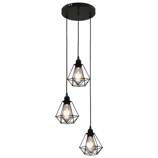 281634 vidaXL Ceiling Lamp with Diamond Design Black 3 x E27 Bulbs