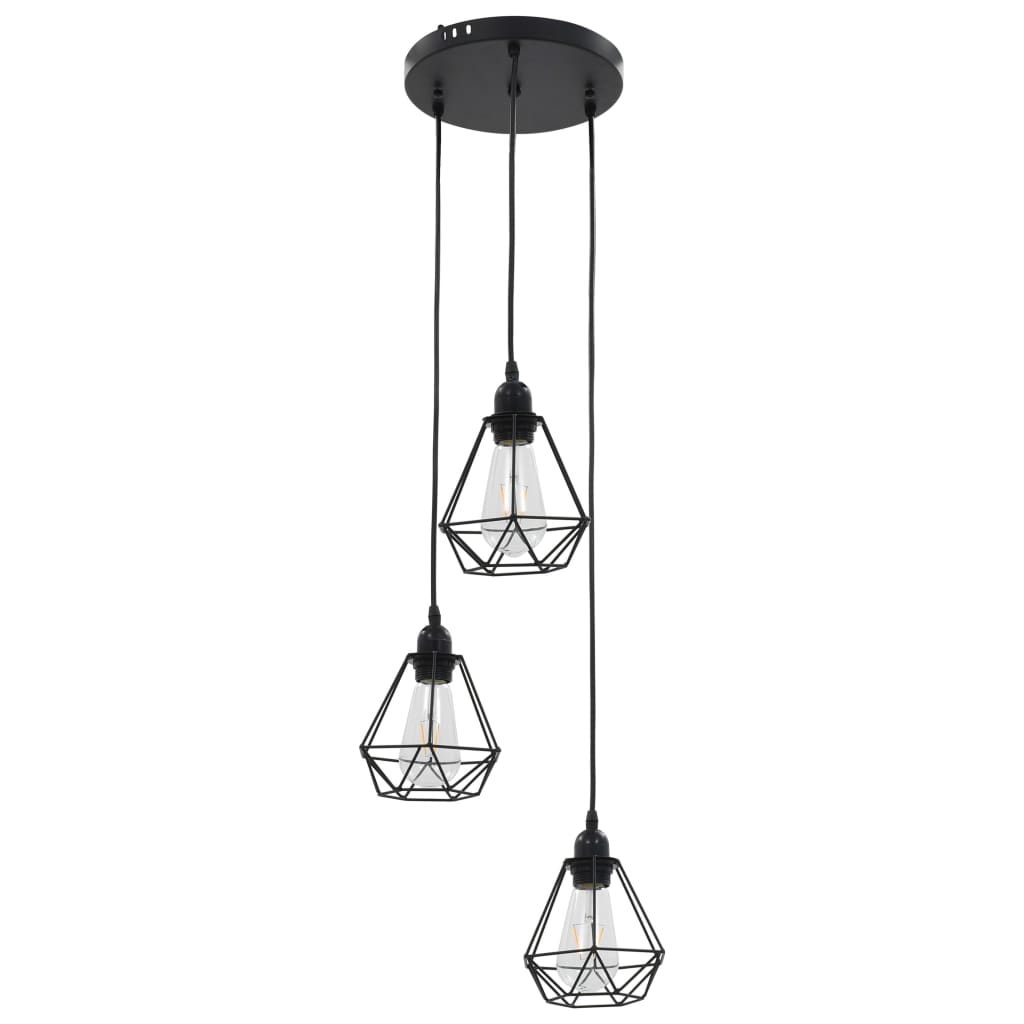 281634 vidaXL Ceiling Lamp with Diamond Design Black 3 x E27 Bulbs