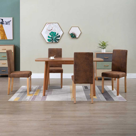 vidaXL Dining Chairs 4 pcs Brown Faux Suede Leather