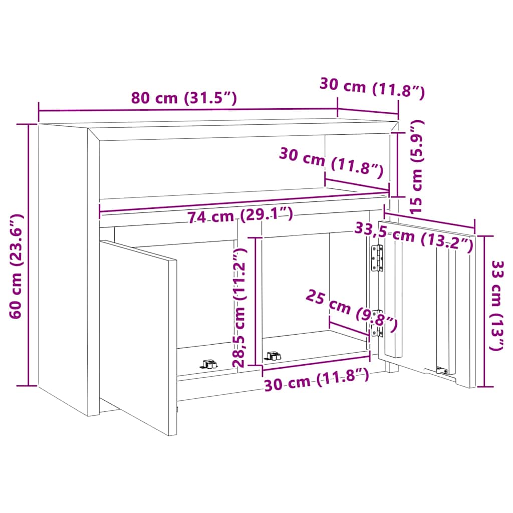 vidaXL Sideboard 80x30x60 cm Solid Teak Wood
