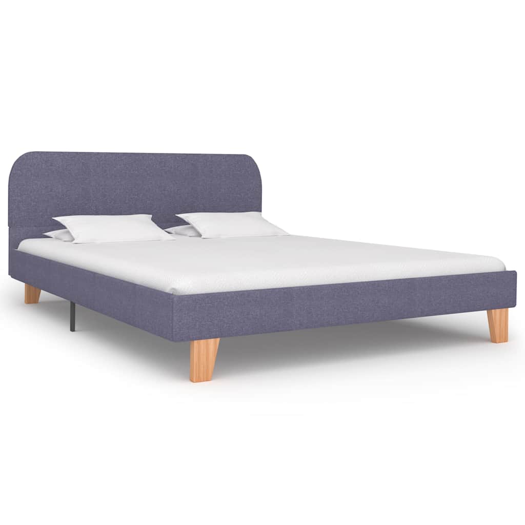 vidaXL Bed Frame | Light Grey | Iron, Solid Wood, MDF, Polyester | Double