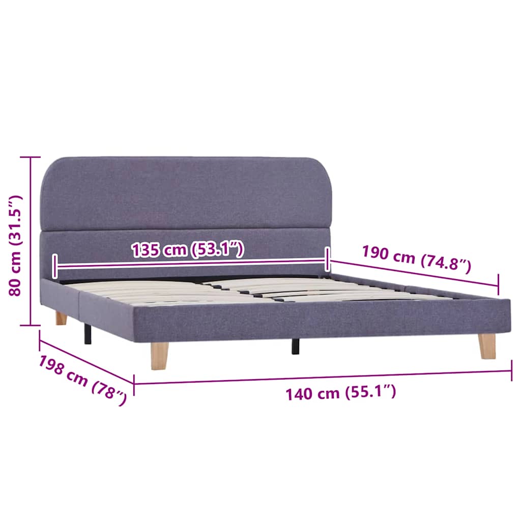 vidaXL Bed Frame | Light Grey | Iron, Solid Wood, MDF, Polyester | Double