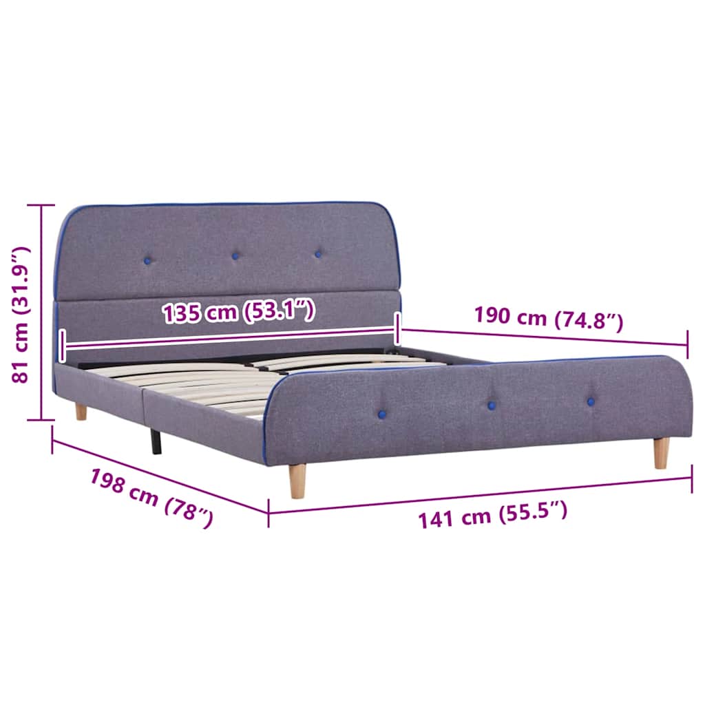 vidaXL Bed Frame | Light Grey | Iron frame, solid wood legs, polyester fabric