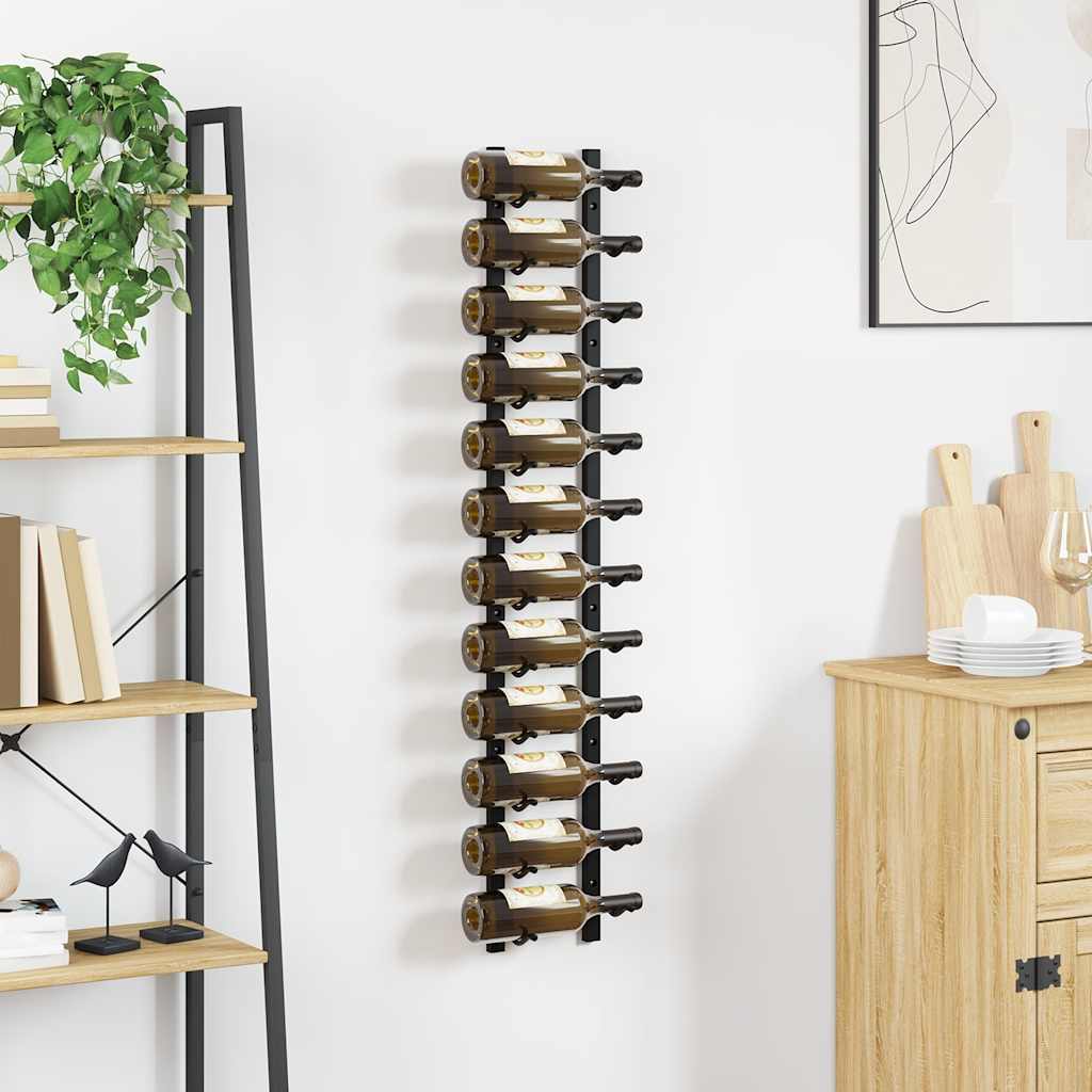 282466 vidaXL Wall Mounted Wine Rack for 12 Bottles Black Iron