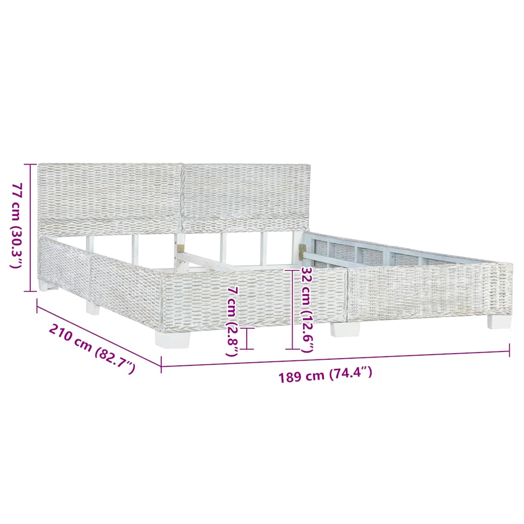 vidaXL Bed Frame without Mattress Grey Natural Rattan 180x200 cm Super King