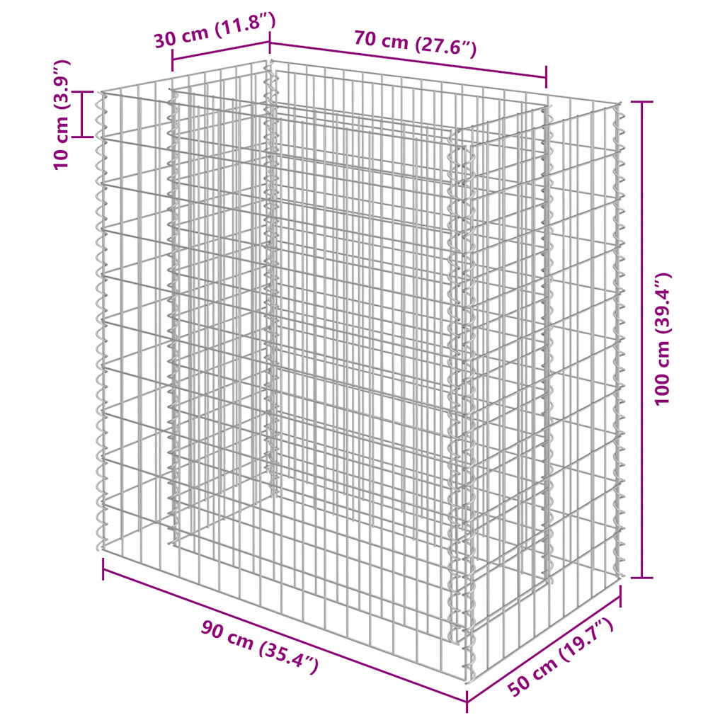 143568 vidaXL Gabion Raised Bed Galvanised Steel 90x50x100 cm