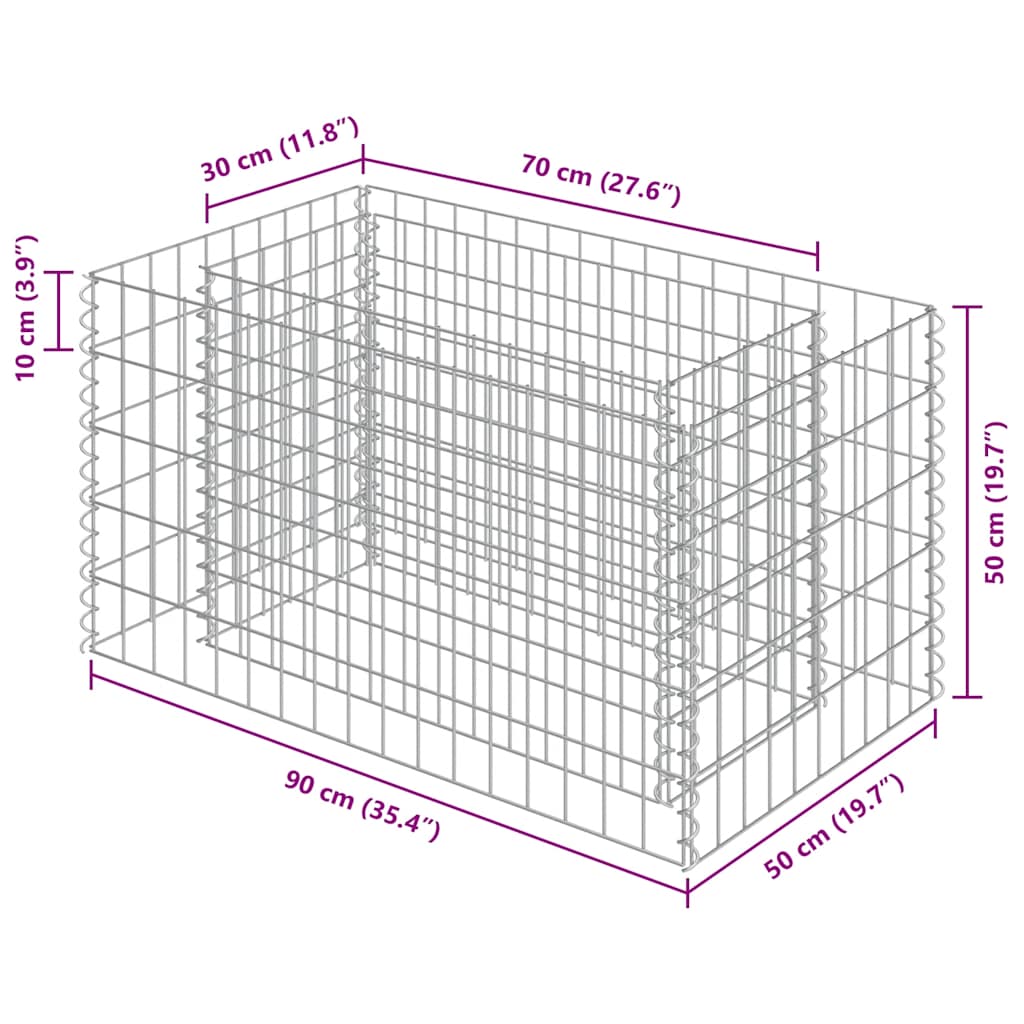 vidaXL Gabion Raised Bed Galvanised Steel 90x50x50 cm