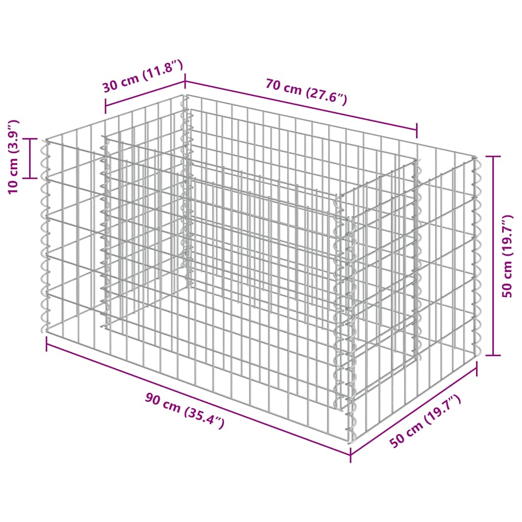 143569 vidaXL Gabion Raised Bed Galvanised Steel 90x50x50 cm