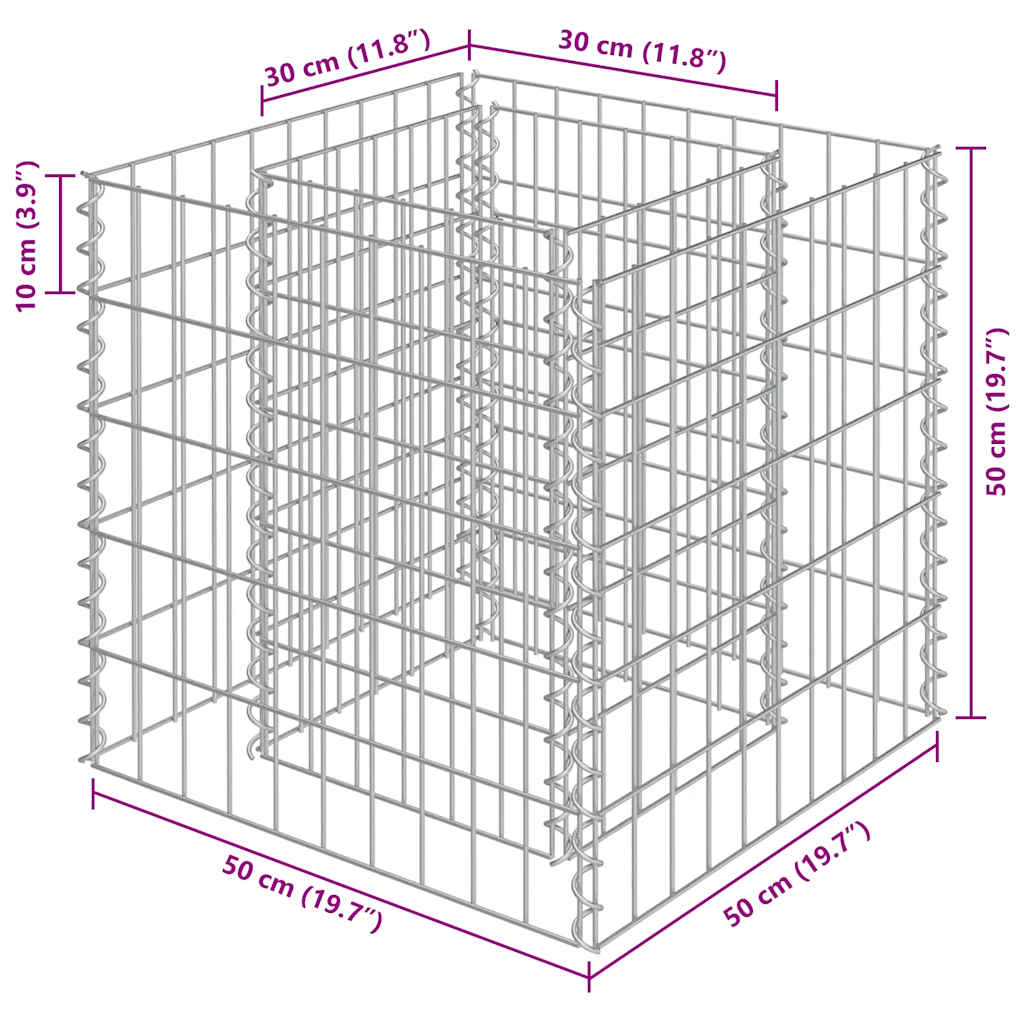 143570 vidaXL Gabion Raised Bed Galvanised Steel 50x50x50 cm