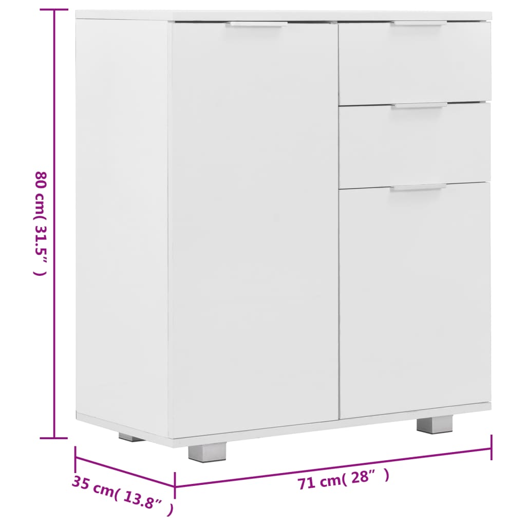 vidaXL Sideboard High Gloss White 71x35x80 cm Engineered Wood