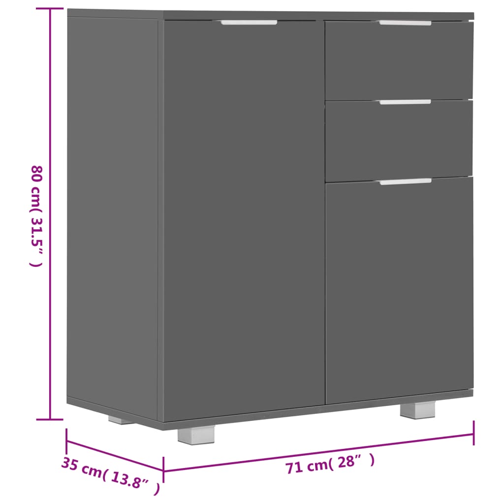 vidaXL Sideboard High Gloss Grey 71x35x80 cm Engineered Wood