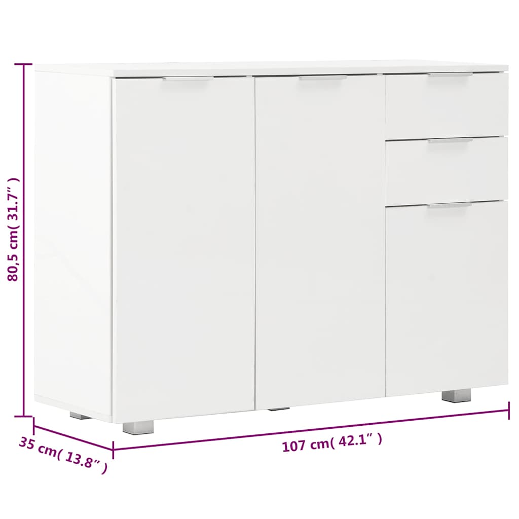 vidaXL Sideboard High Gloss White 107x35x80,5 cm