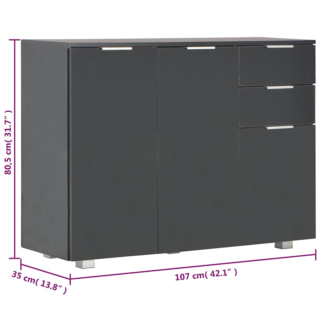 vidaXL Sideboard High Gloss Black 107x35x80,5 cm