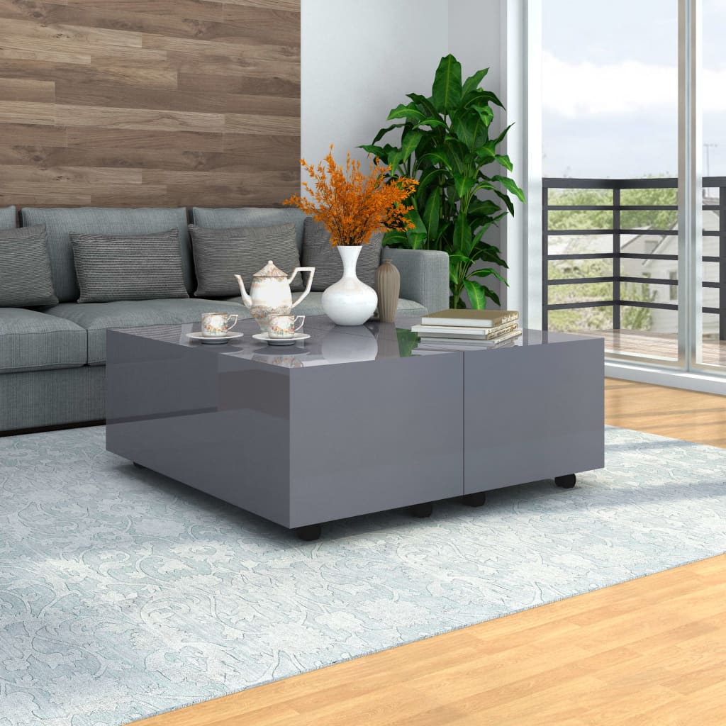 283726 vidaXL Coffee Table High Gloss Grey 100x100x35 cm