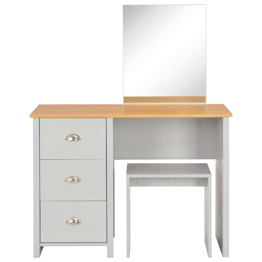 vidaXL Dressing Table with Mirror and Stool Grey 104x45x131 cm