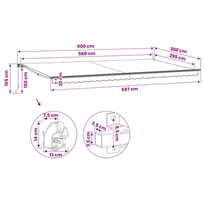vidaXL Folding Awning Manual Operated 600 cm Yellow/White