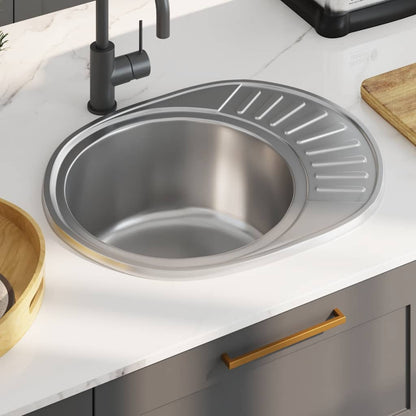 vidaXL Kitchen Sink with Strainer and Trap Oval Stainless Steel