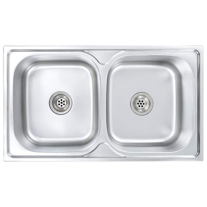 vidaXL Kitchen Sink Double Basin with Strainer & Trap Stainless Steel