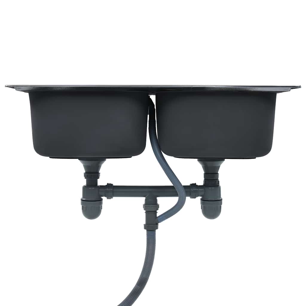 vidaXL Kitchen Sink Double Basin with Strainer & Trap Stainless Steel
