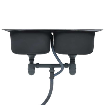 vidaXL Kitchen Sink Double Basin with Strainer & Trap Stainless Steel