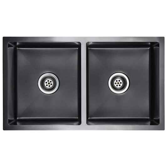 vidaXL Handmade Kitchen Sink Black Stainless Steel