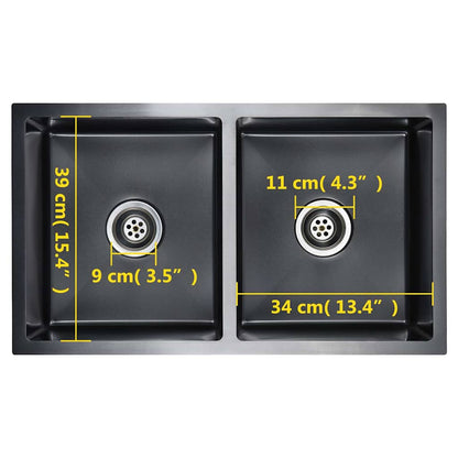 vidaXL Handmade Kitchen Sink Black Stainless Steel