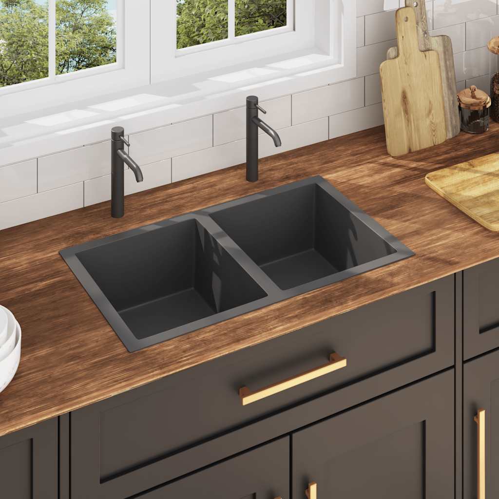 vidaXL Handmade Kitchen Sink Black Stainless Steel