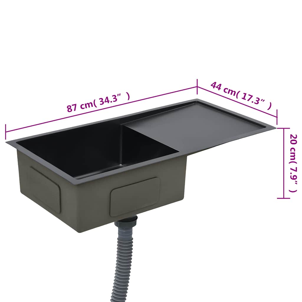 vidaXL Handmade Kitchen Sink Black Stainless Steel