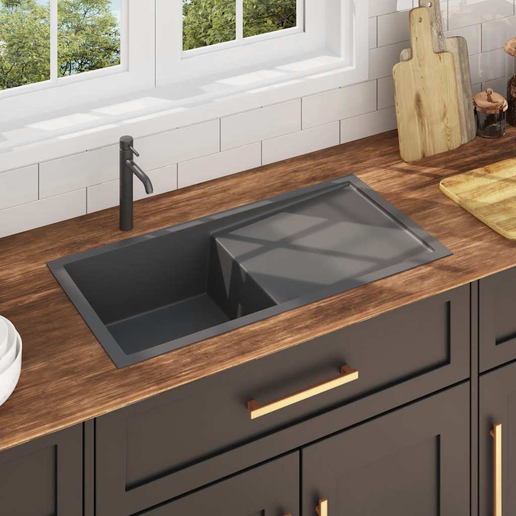 vidaXL Handmade Kitchen Sink Black Stainless Steel