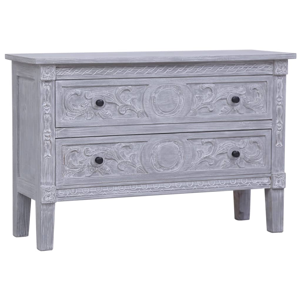 vidaXL Sideboard | Grey wash finish | Solid Mahogany wood | 90x30x60 cm