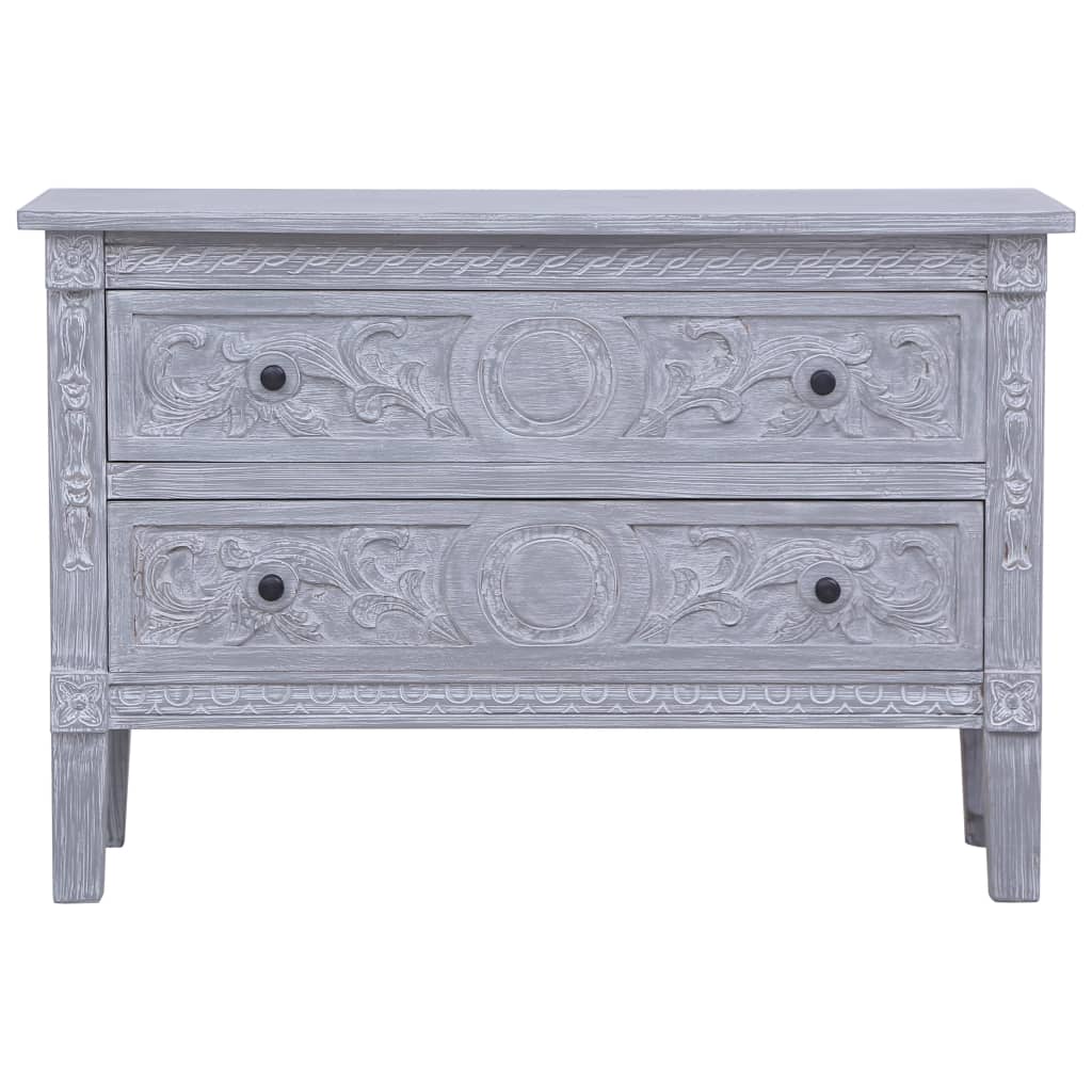 vidaXL Sideboard | Grey wash finish | Solid Mahogany wood | 90x30x60 cm