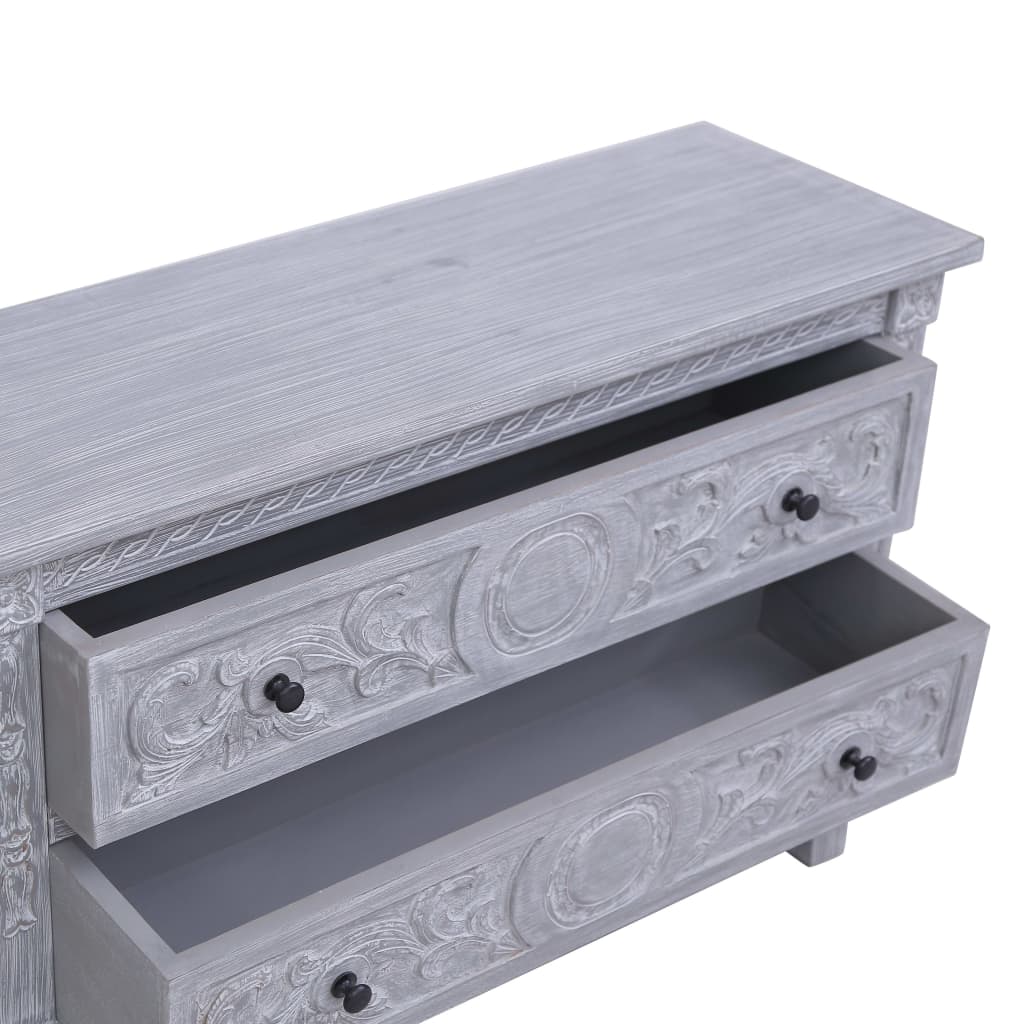 vidaXL Sideboard | Grey wash finish | Solid Mahogany wood | 90x30x60 cm