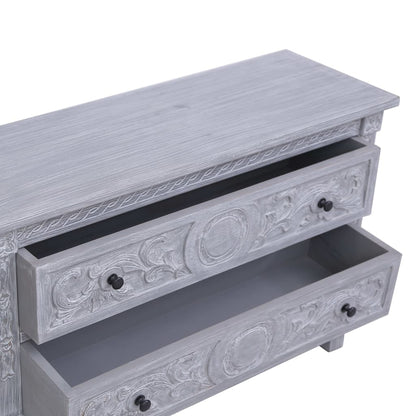vidaXL Sideboard | Grey wash finish | Solid Mahogany wood | 90x30x60 cm