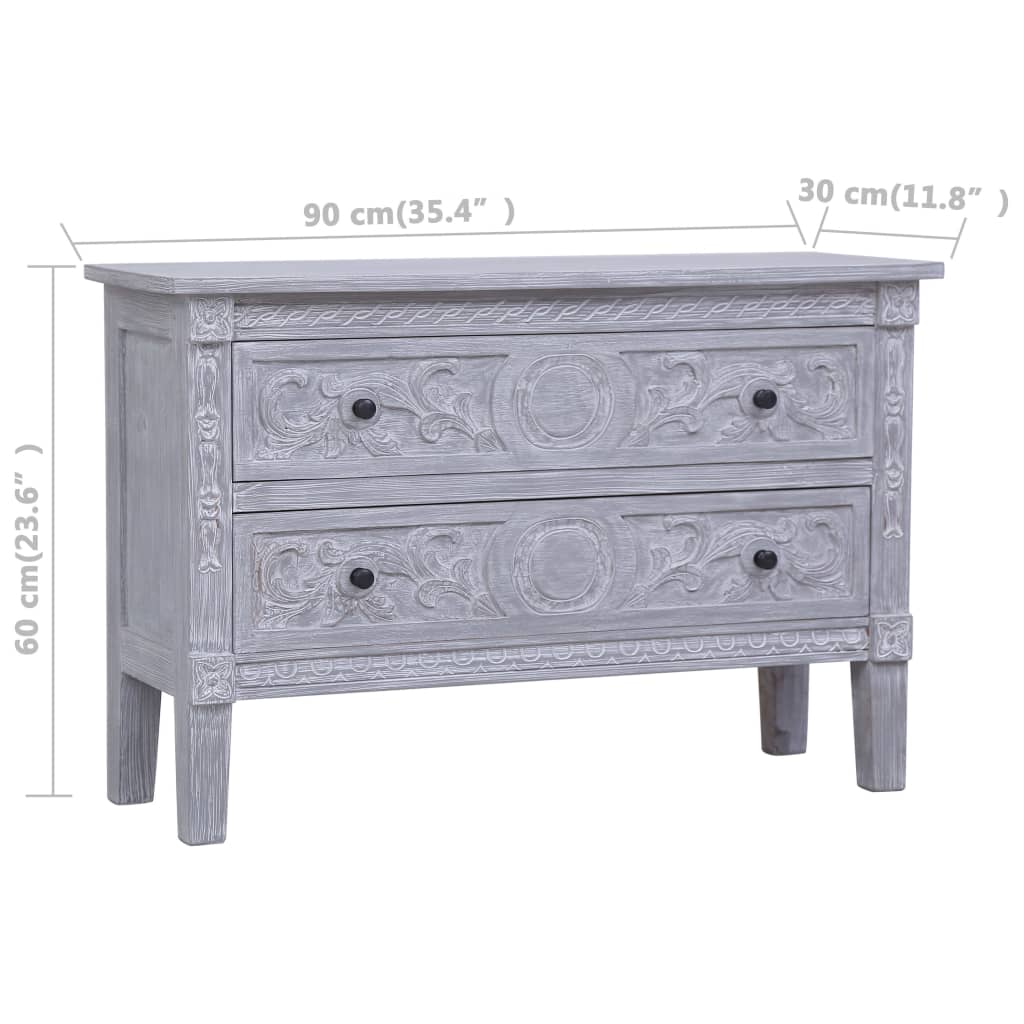 vidaXL Sideboard | Grey wash finish | Solid Mahogany wood | 90x30x60 cm
