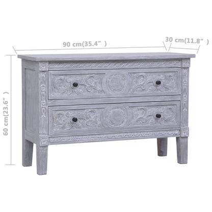 vidaXL Sideboard | Grey wash finish | Solid Mahogany wood | 90x30x60 cm