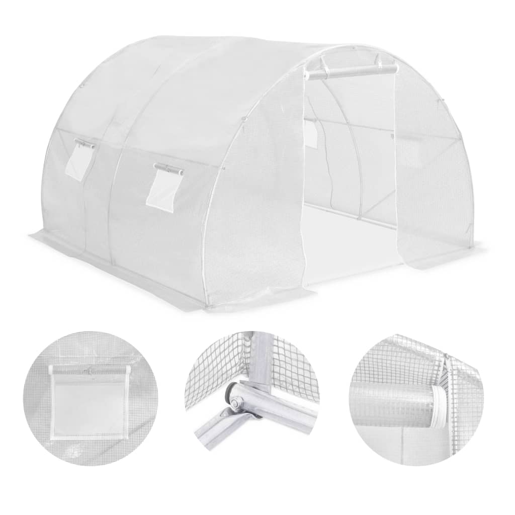vidaXL Greenhouse | White | Polyethylene mesh fabric and galvanised steel | 9m²