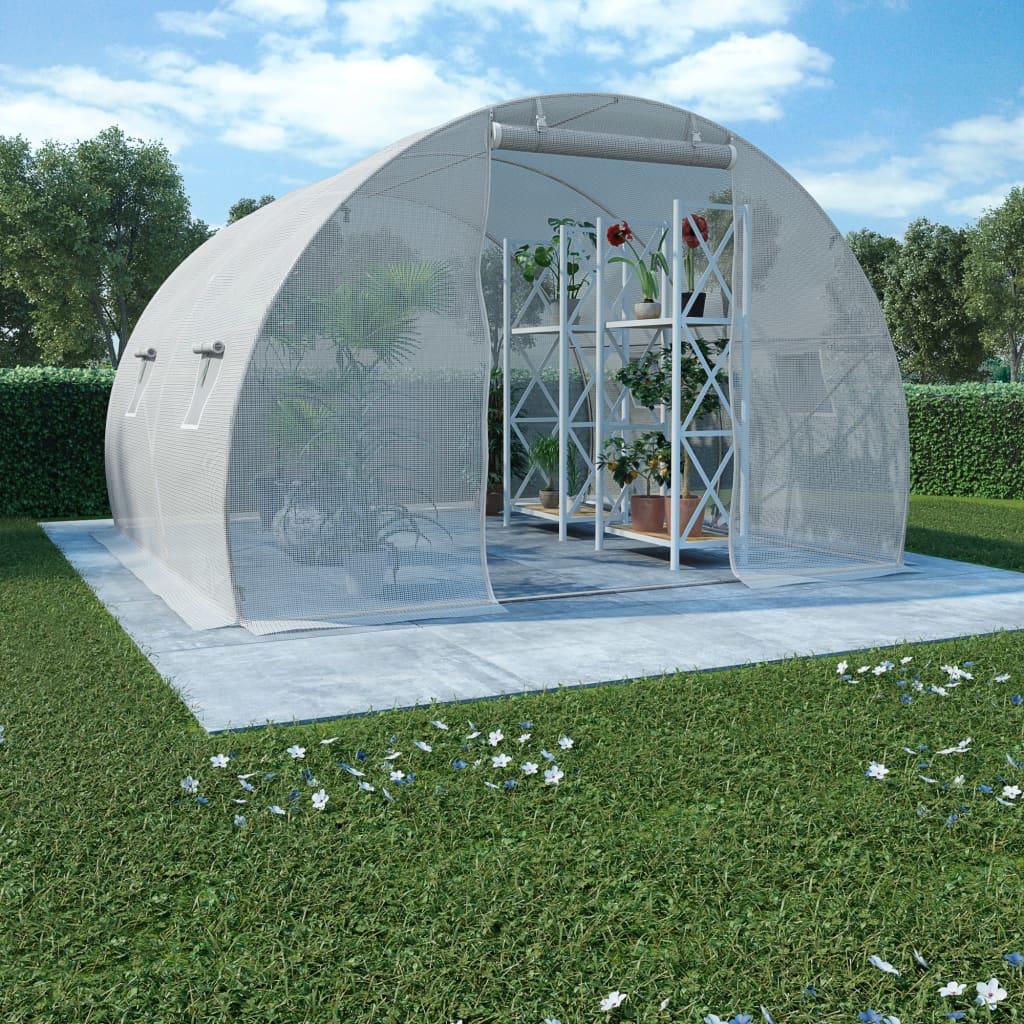 vidaXL Greenhouse | White | Polyethylene mesh fabric and galvanised steel | 9m²