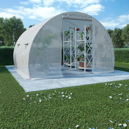vidaXL Greenhouse | White | Polyethylene mesh fabric and galvanised steel | 9m²