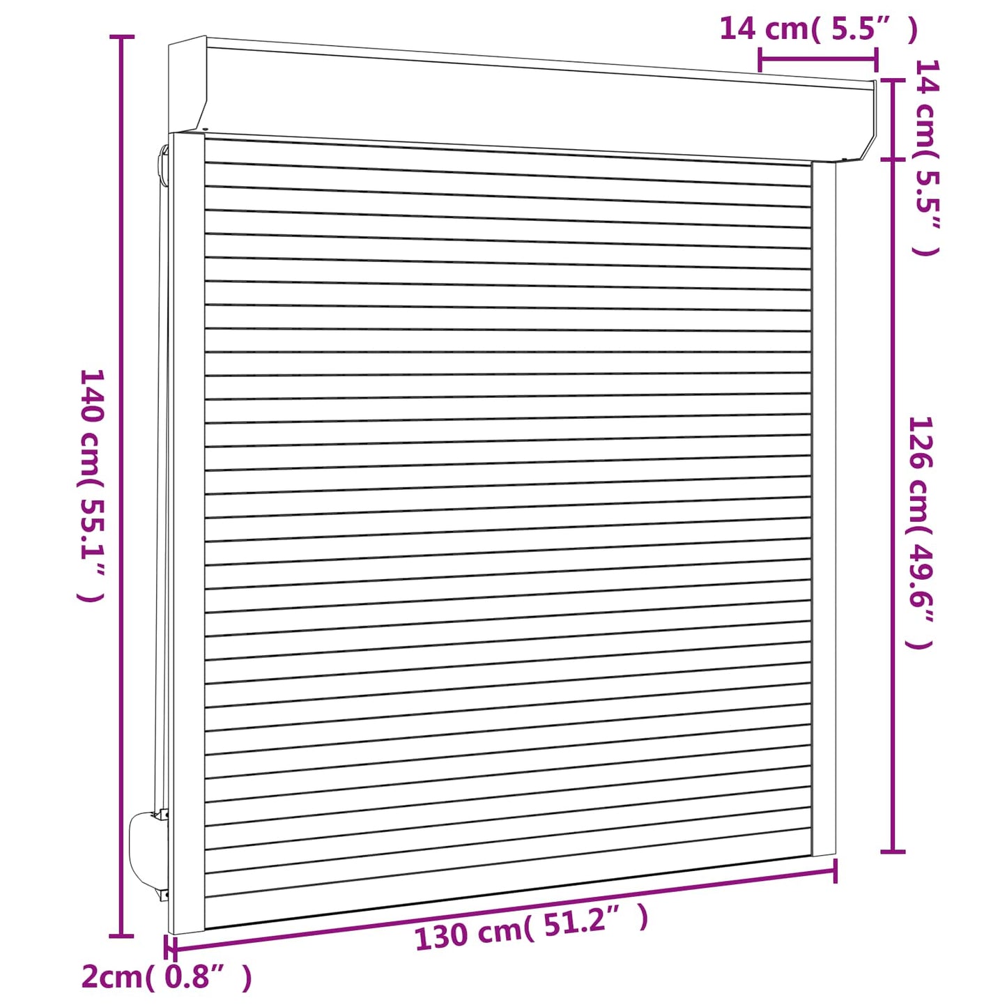 vidaXL Roller Shutter White 130 x 140 cm Aluminium and Polyurethane
