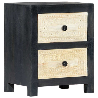 282722 vidaXL Hand Carved Bedside Cabinet Grey 40x30x50 cm Solid Mango Wood