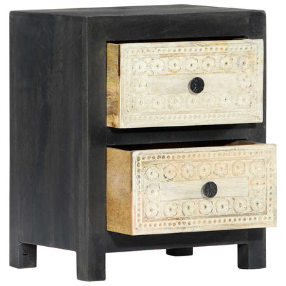 282722 vidaXL Hand Carved Bedside Cabinet Grey 40x30x50 cm Solid Mango Wood