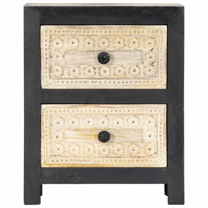 282722 vidaXL Hand Carved Bedside Cabinet Grey 40x30x50 cm Solid Mango Wood