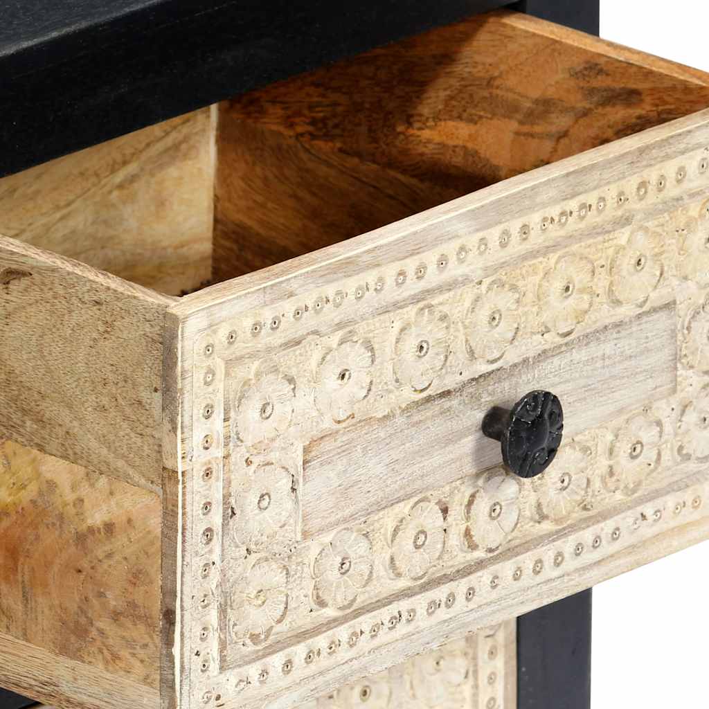 282722 vidaXL Hand Carved Bedside Cabinet Grey 40x30x50 cm Solid Mango Wood