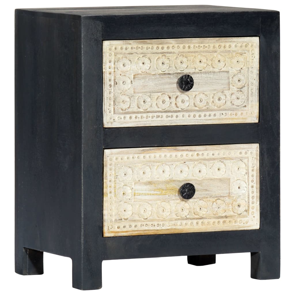 vidaXL Hand Carved Bedside Cabinet Grey 40x30x50 cm Solid Mango Wood