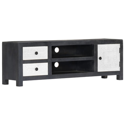 282723 vidaXL Hand Carved TV Cabinet Grey&White 120x30x40 cm Solid Wood Mango