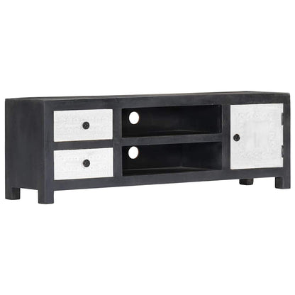282723 vidaXL Hand Carved TV Cabinet Grey&White 120x30x40 cm Solid Wood Mango