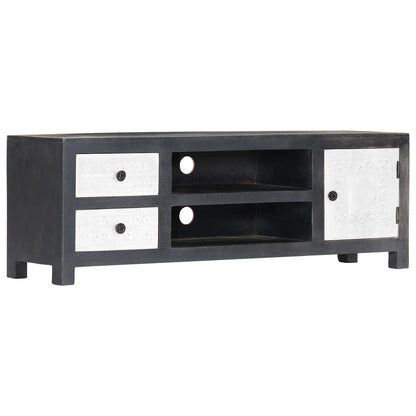 282723 vidaXL Hand Carved TV Cabinet Grey&White 120x30x40 cm Solid Wood Mango