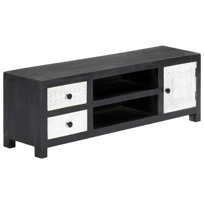 282723 vidaXL Hand Carved TV Cabinet Grey&White 120x30x40 cm Solid Wood Mango