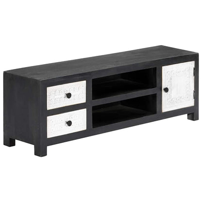 282723 vidaXL Hand Carved TV Cabinet Grey&White 120x30x40 cm Solid Wood Mango