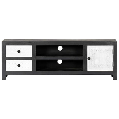 282723 vidaXL Hand Carved TV Cabinet Grey&White 120x30x40 cm Solid Wood Mango